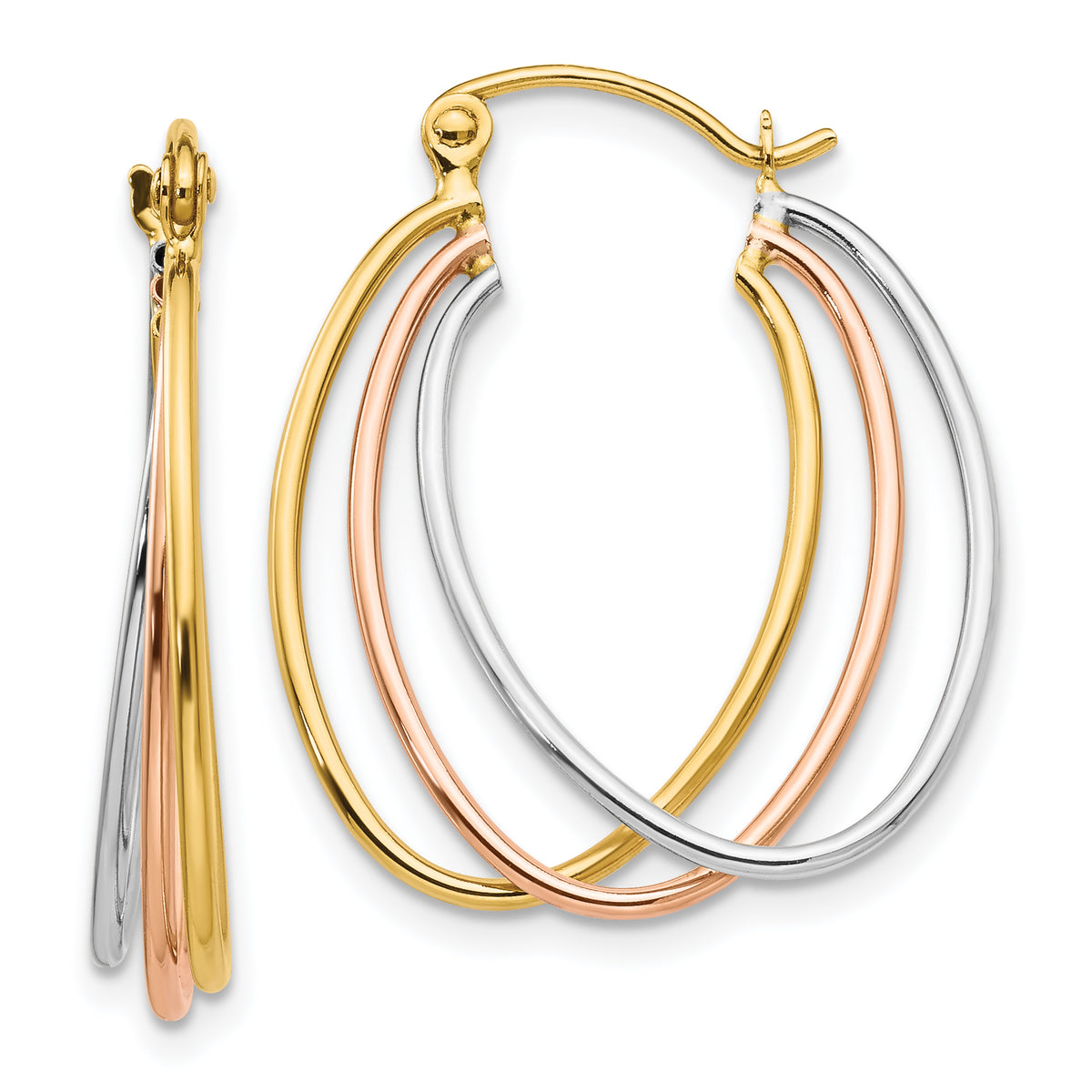 14K Tri Color Hoop Earrings