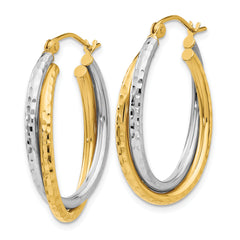 14k Two-tone Diamond-cut Polished Oval Hoop Earring