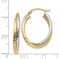 14k Two-tone Diamond-cut Polished Oval Hoop Earring