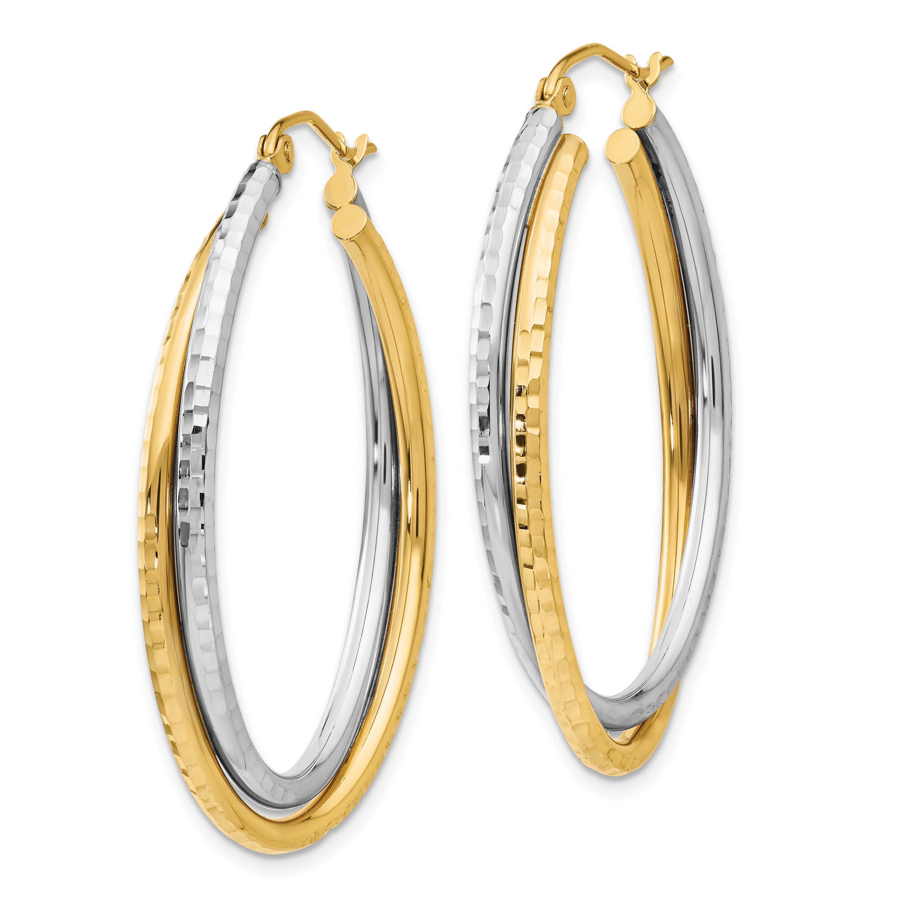 14k Two-tone Diamond-cut Polished Oval Hoop Earring