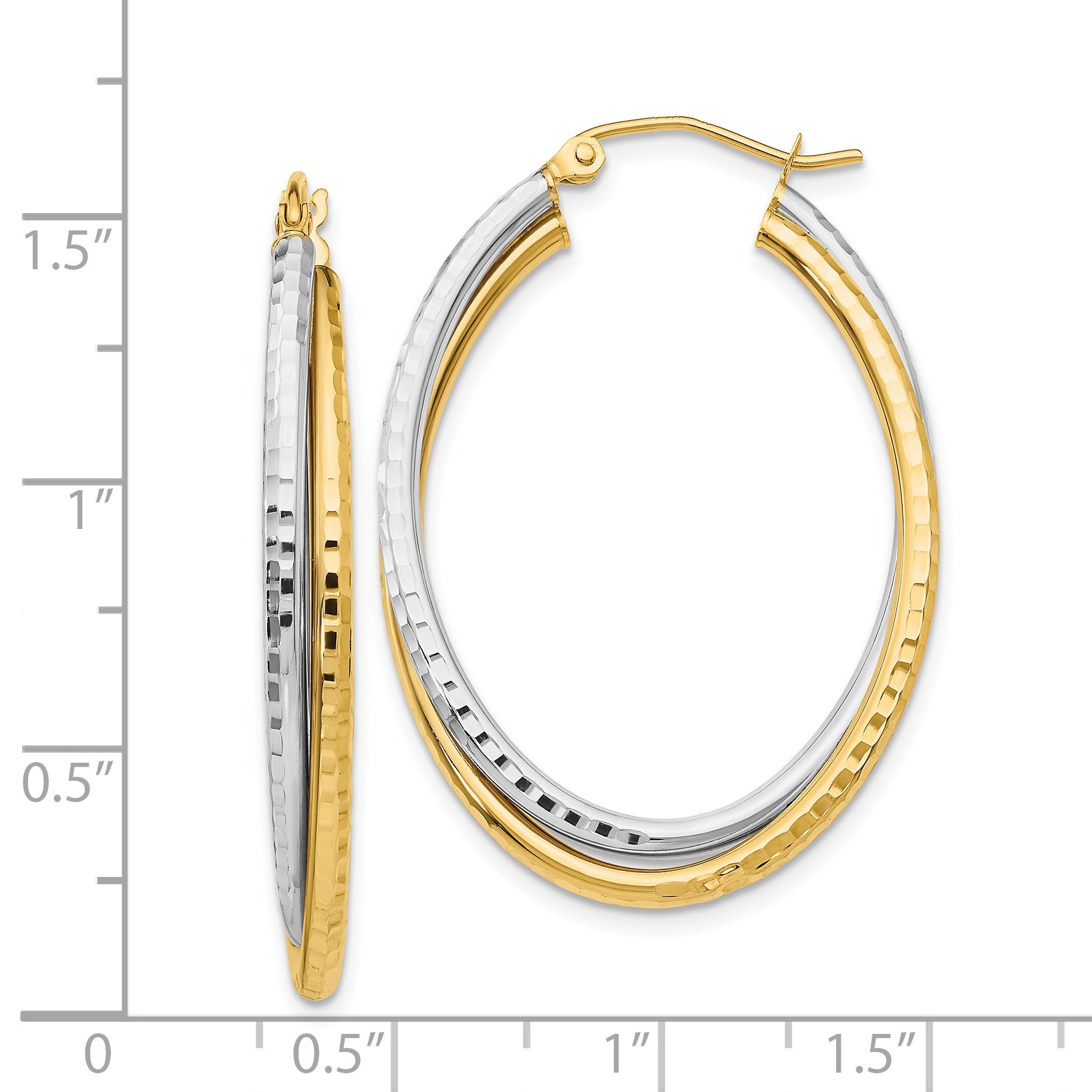 14k Two-tone Diamond-cut Polished Oval Hoop Earring