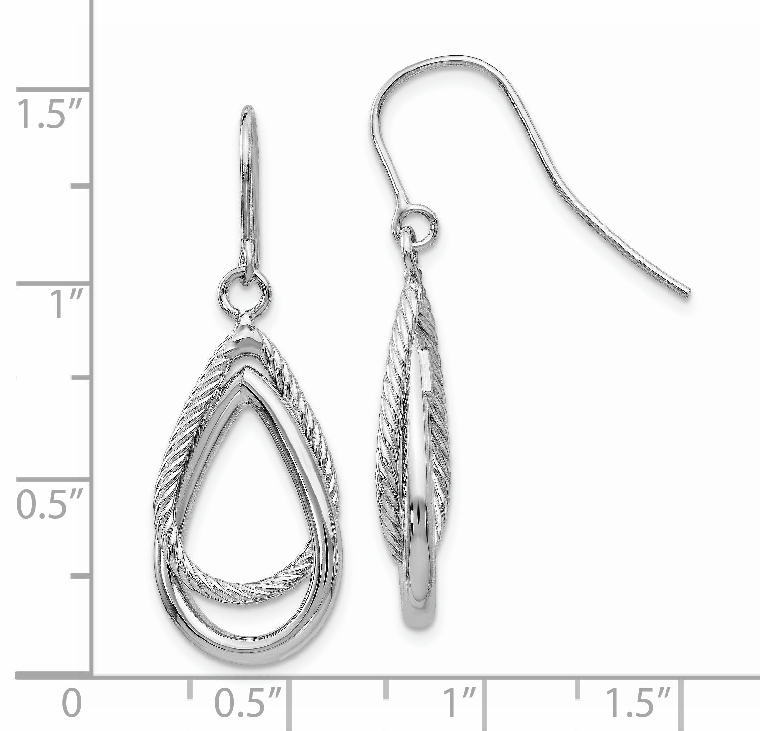 14K White Gold Polished and Textured Teardrop Shepherd Hook Earrings