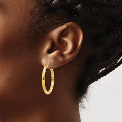 14k Polished/Textured Post Hoop Earring