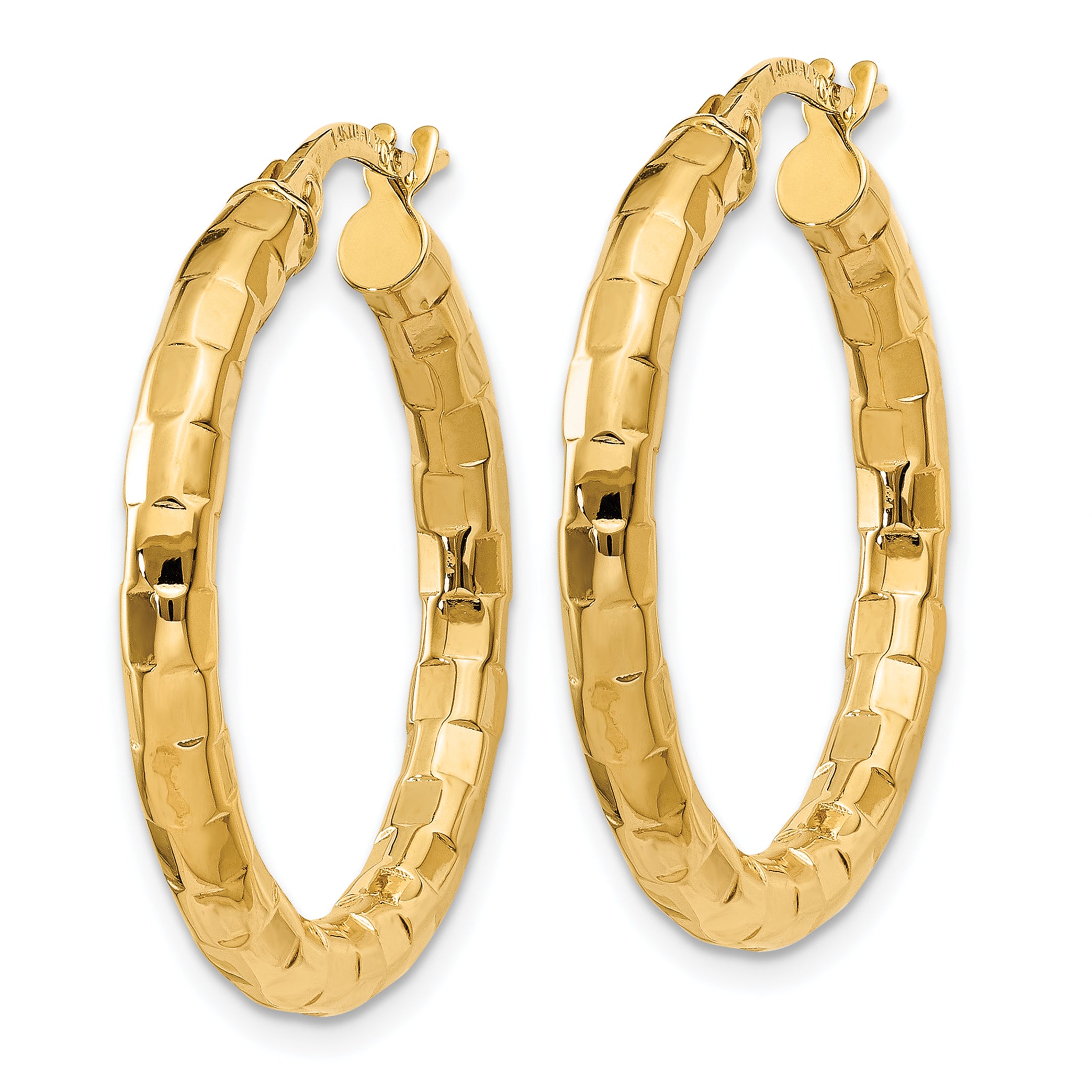 14k Polished/Textured Post Hoop Earring