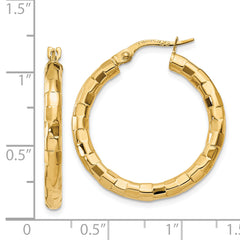 14k Polished/Textured Post Hoop Earring