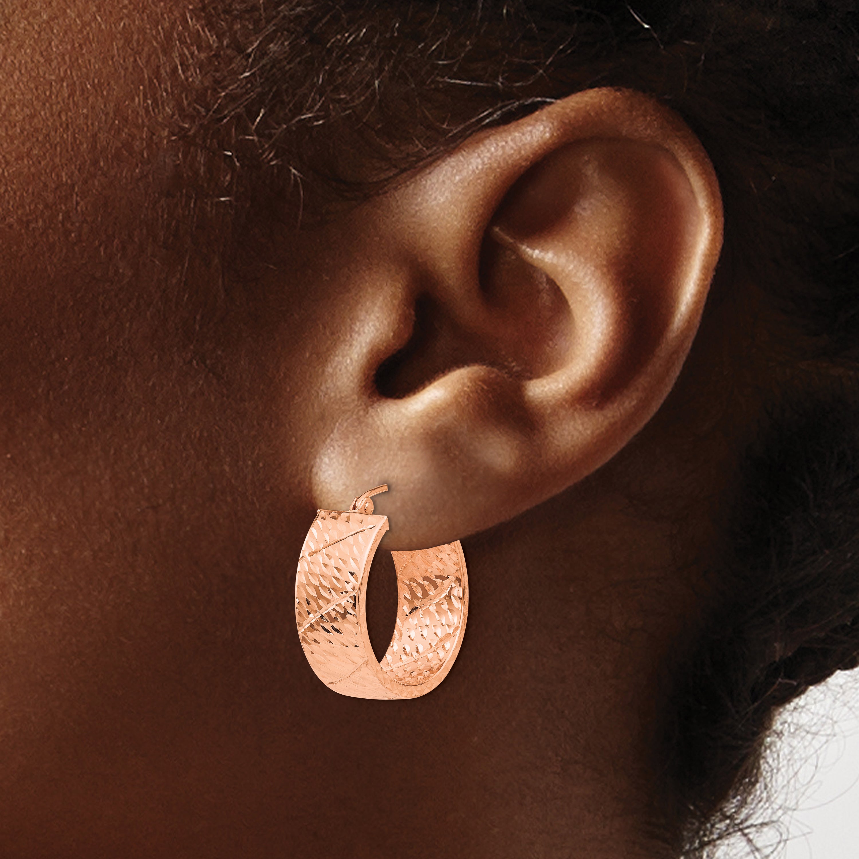 14k Rose Gold Diamond Cut Hoop Earrings