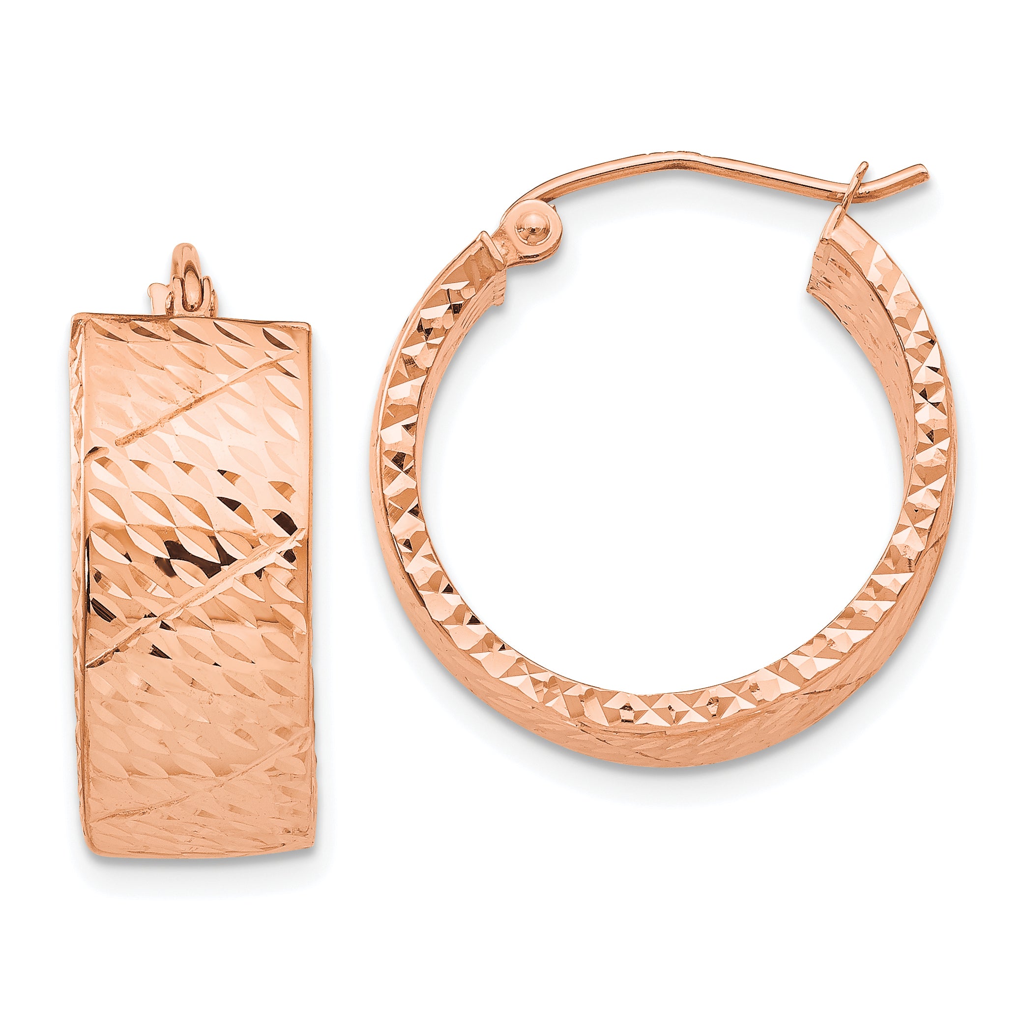 14k Rose Gold Diamond Cut Hoop Earrings