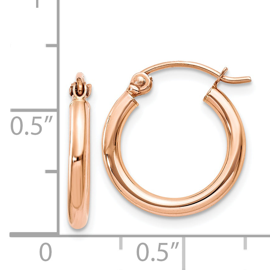 14k Rose Gold Polished 2mm Lightweight Tube Hoop Earrings