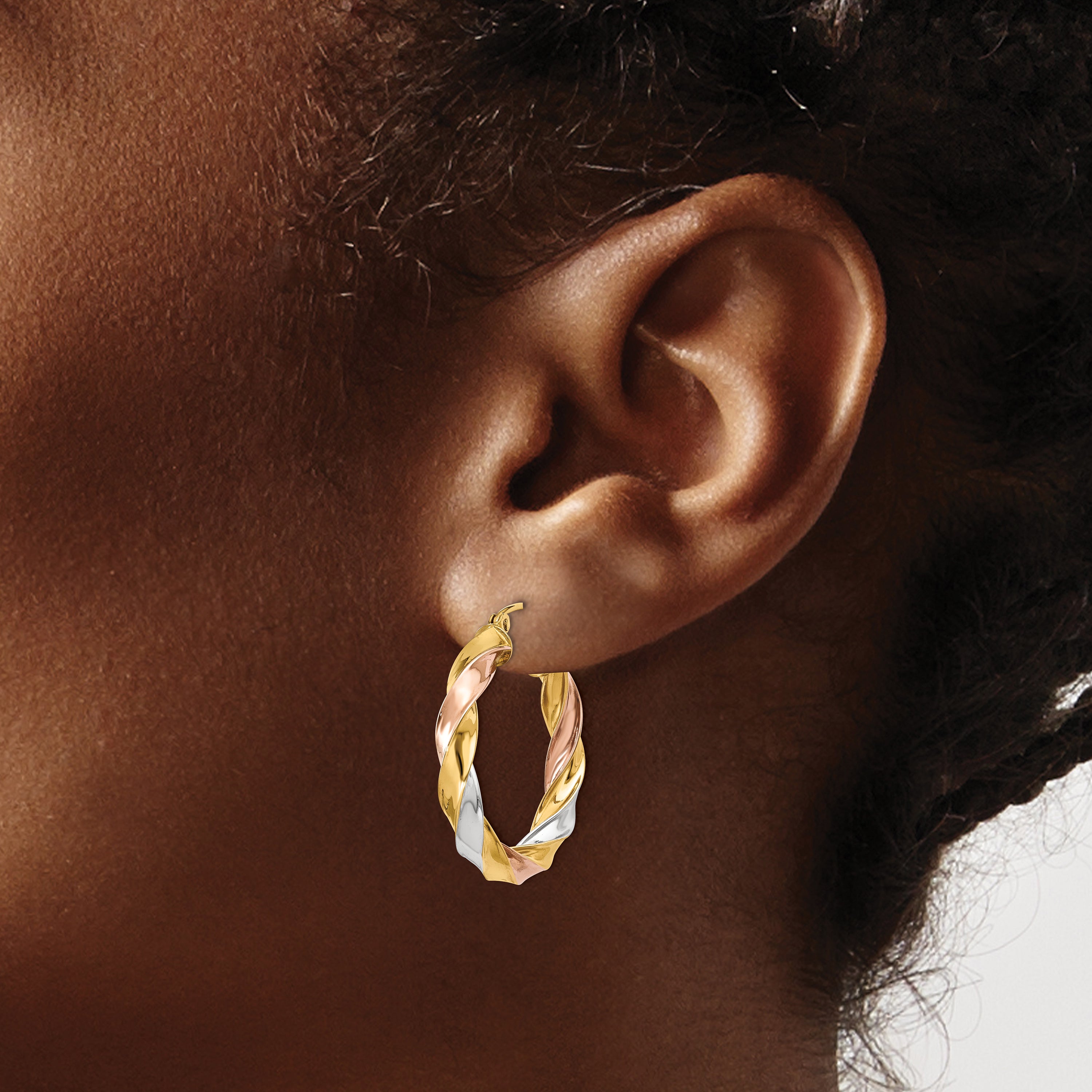 14k Tri-color Light Twisted Hoop Earrings