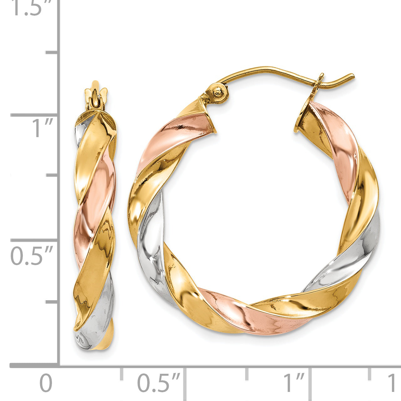 14k Tri-color Light Twisted Hoop Earrings