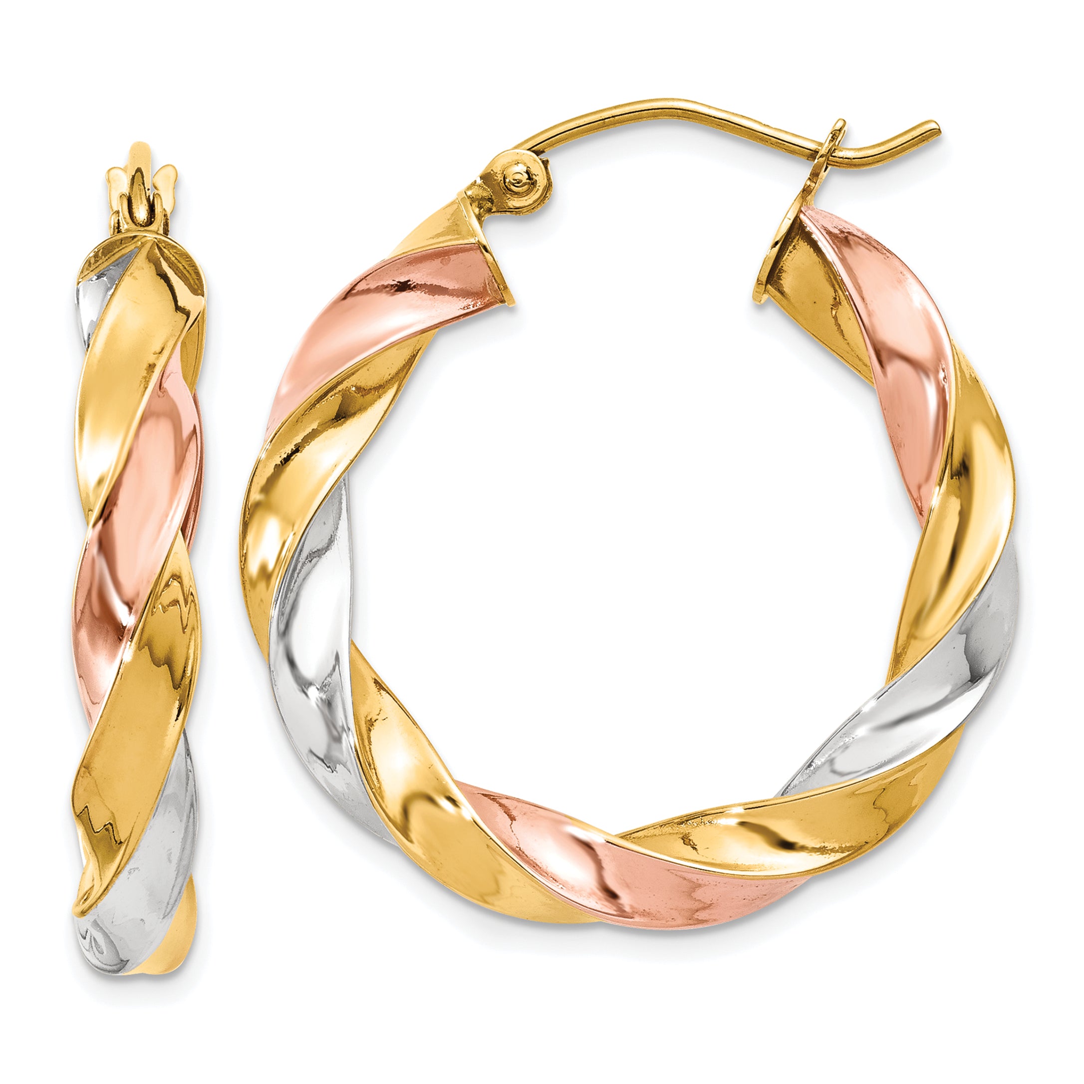 14k Tri-color Light Twisted Hoop Earrings