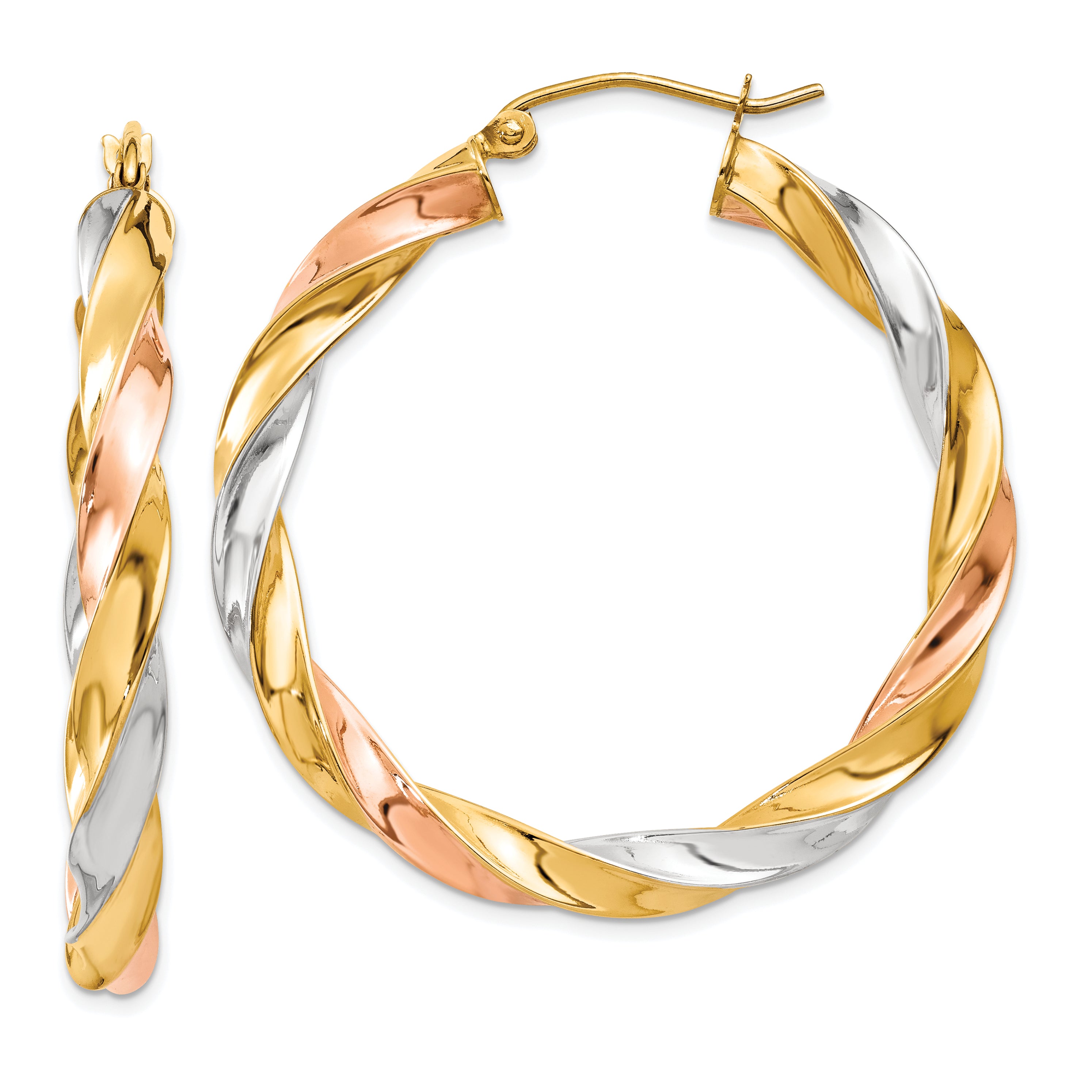 14k Tri-color Light Twisted Hoop Earrings