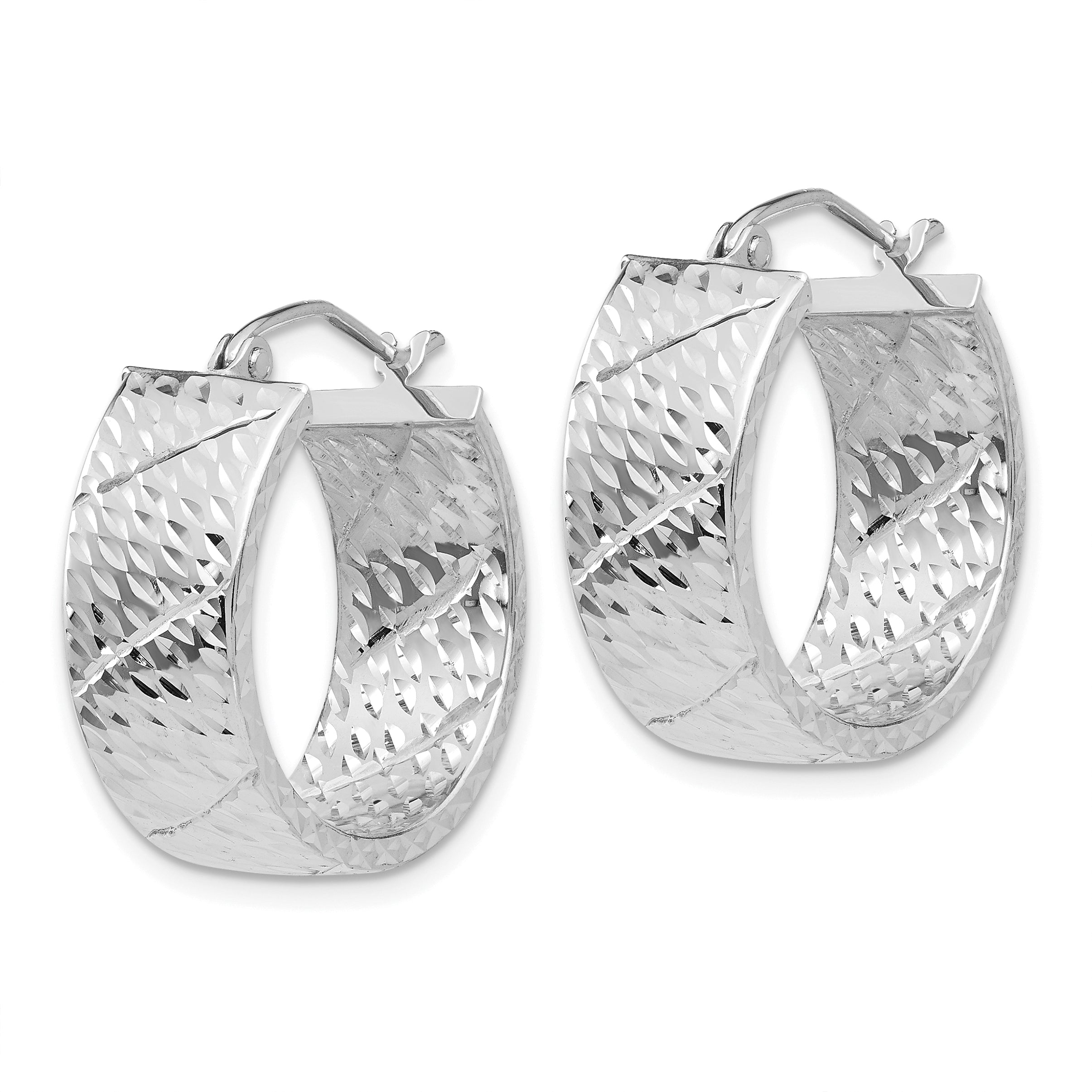 14k White Gold Diamond Cut Hoop Earrings