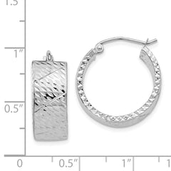 14k White Gold Diamond Cut Hoop Earrings