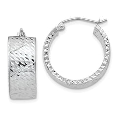 14k White Gold Diamond Cut Hoop Earrings