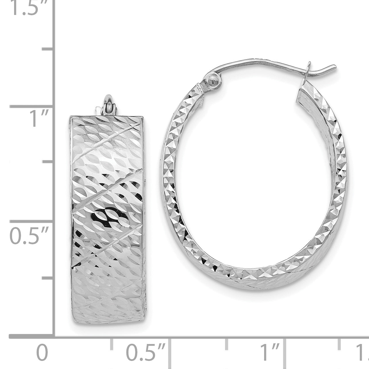 14k White Gold Diamond Cut Hoop Earrings