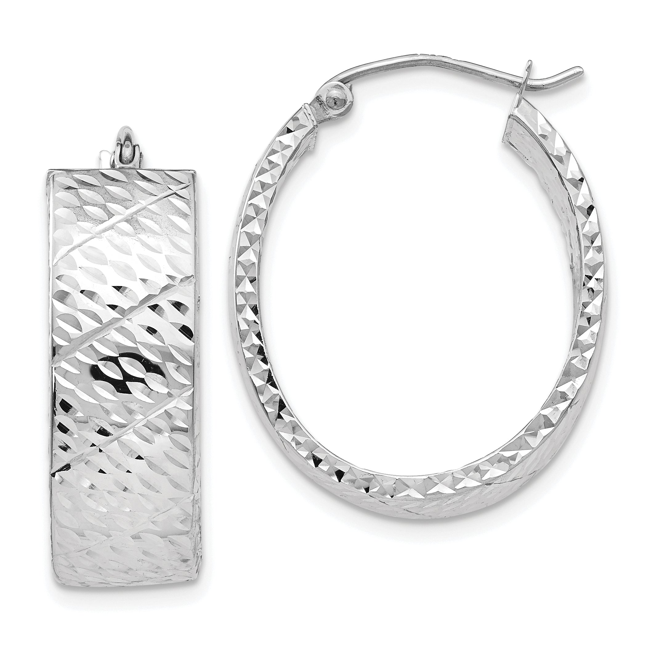 14k White Gold Diamond Cut Hoop Earrings