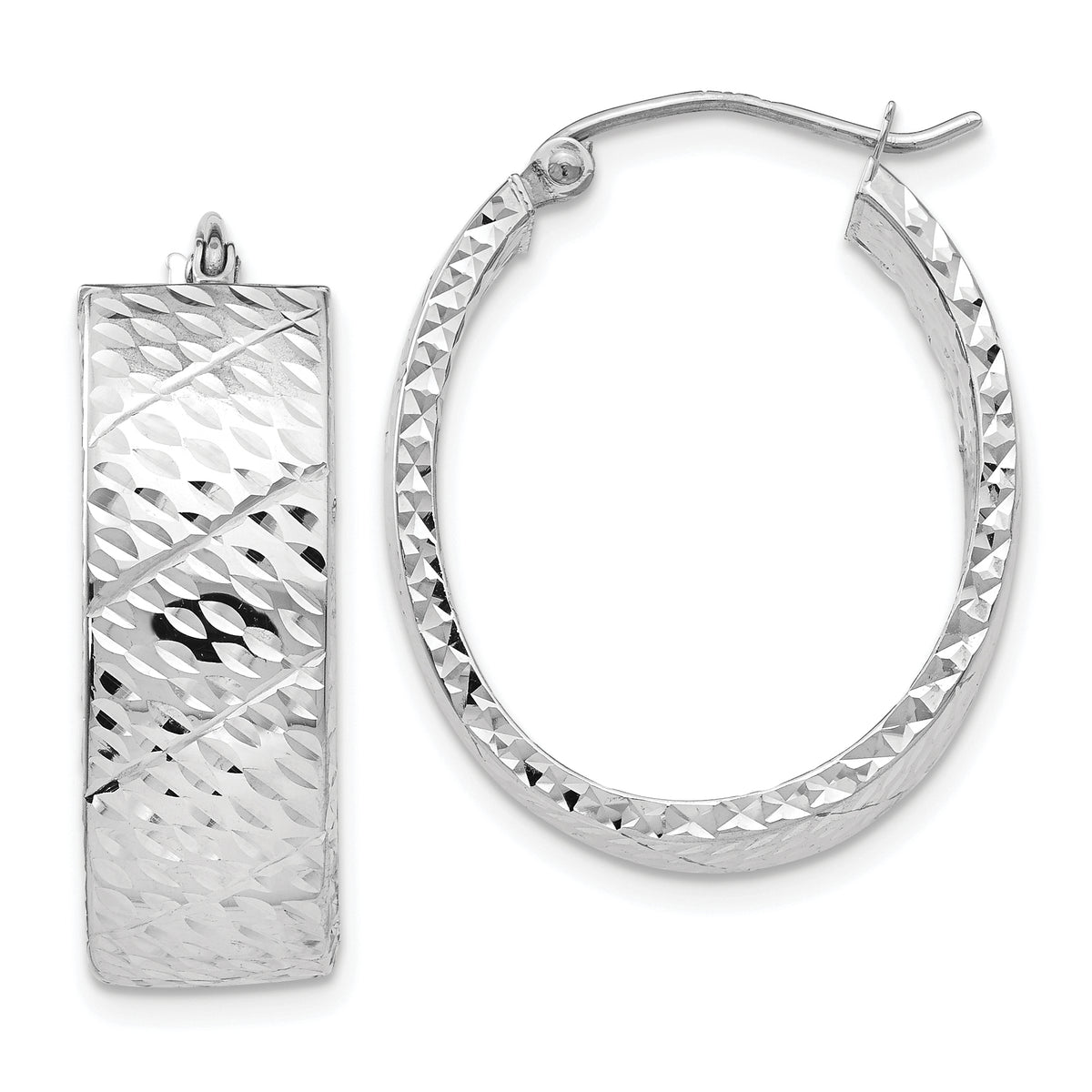 14k White Gold Diamond Cut Hoop Earrings