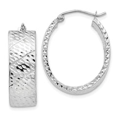 14k White Gold Diamond Cut Hoop Earrings