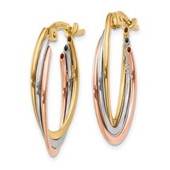 14K Tri-Color Polished Oval Hoop Earrings