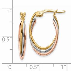 14K Tri-Color Polished Oval Hoop Earrings