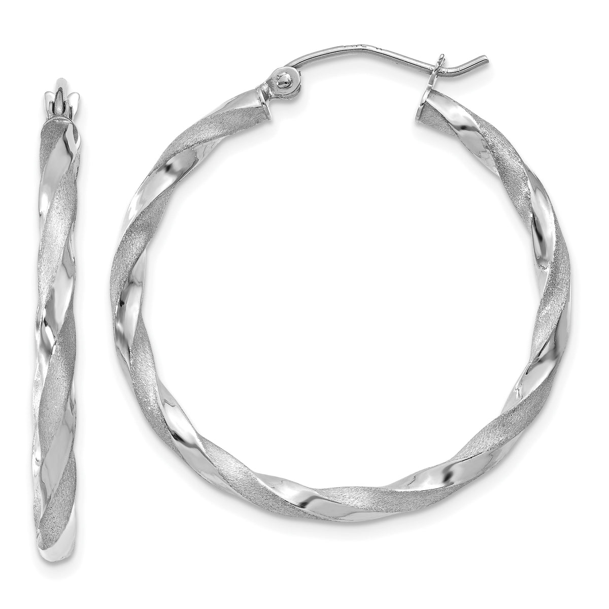 14k White Gold Polished & Satin Twisted Hoop Earrings