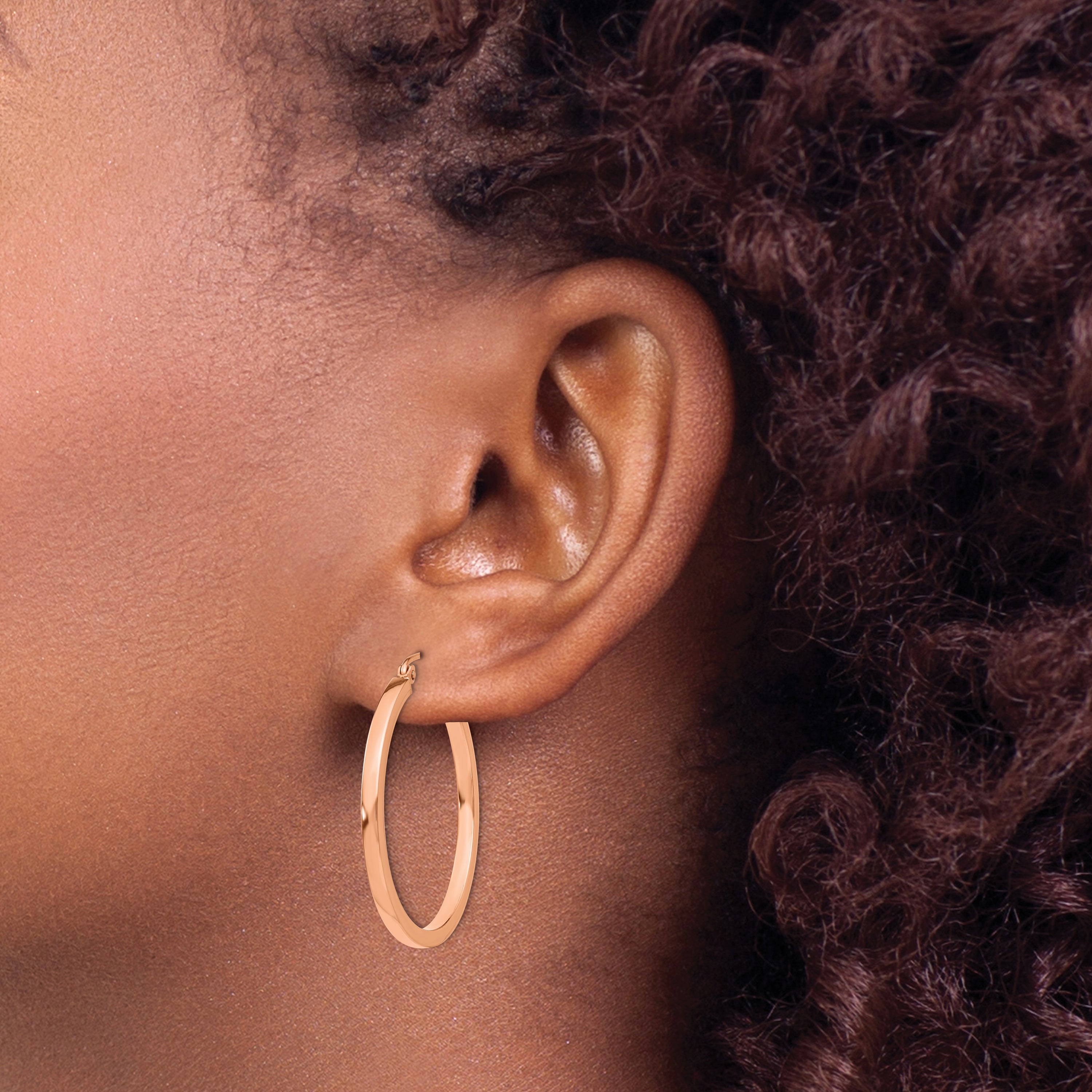 14k Rose Gold Lightweight Square Tube Hoop Earrings