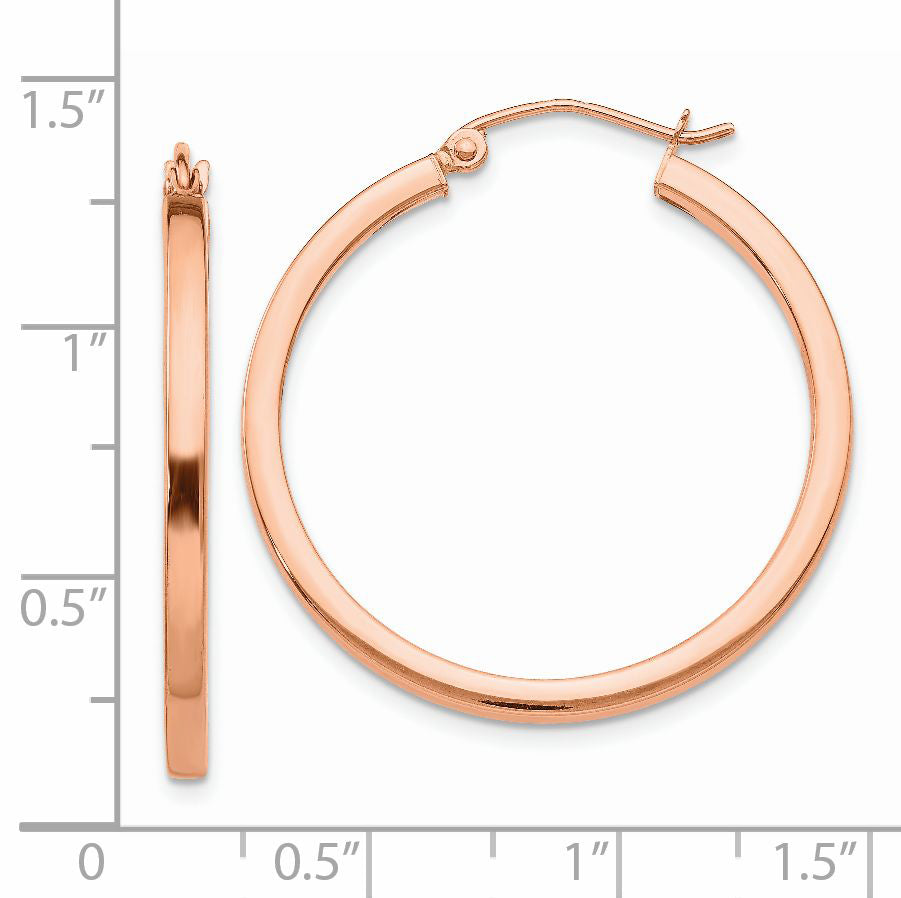 14k Rose Gold Lightweight Square Tube Hoop Earrings