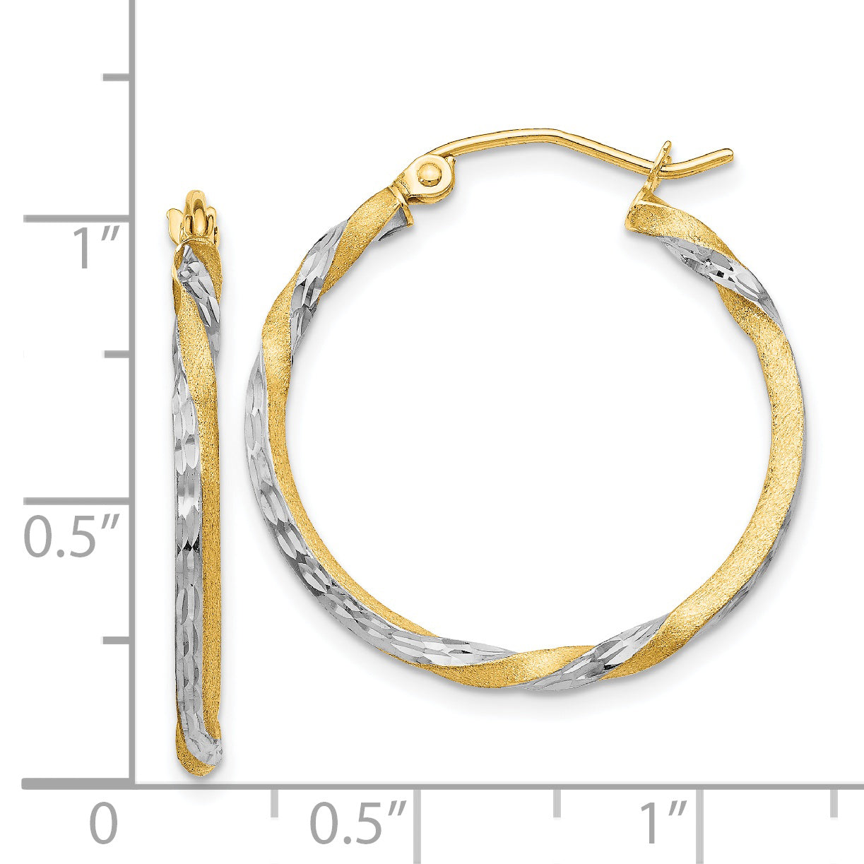 14k & Rhodium Satin Diamond Cut Twisted Hoop Earrings