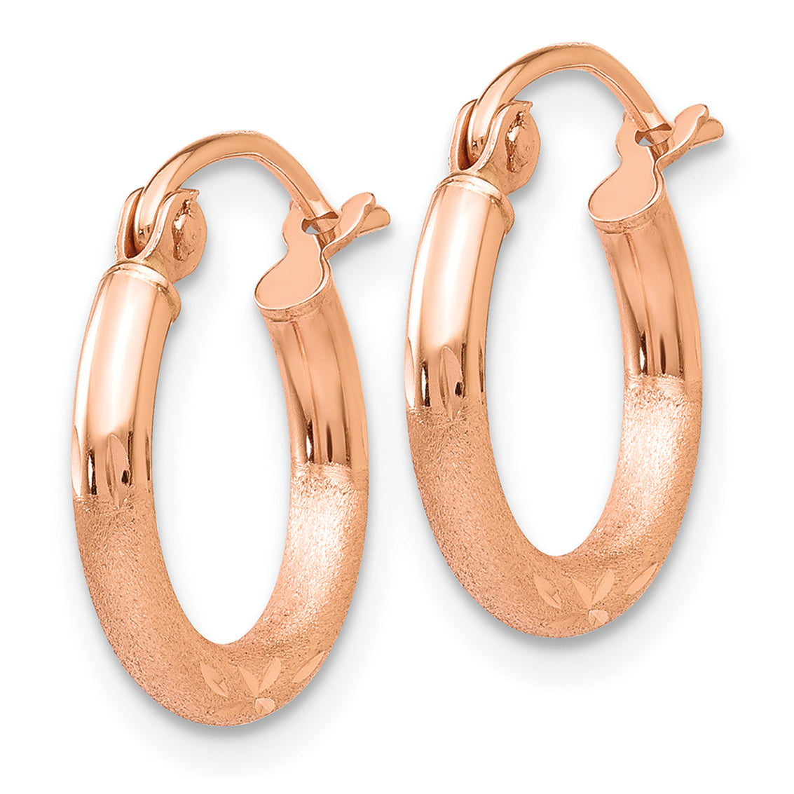 14k Rose Gold Lightweight Satin Diamond Cut Hoop Earrings