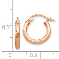 14k Rose Gold Lightweight Satin Diamond Cut Hoop Earrings