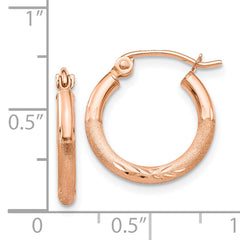 14k Rose Gold Lightweight Satin Diamond Cut Hoop Earrings