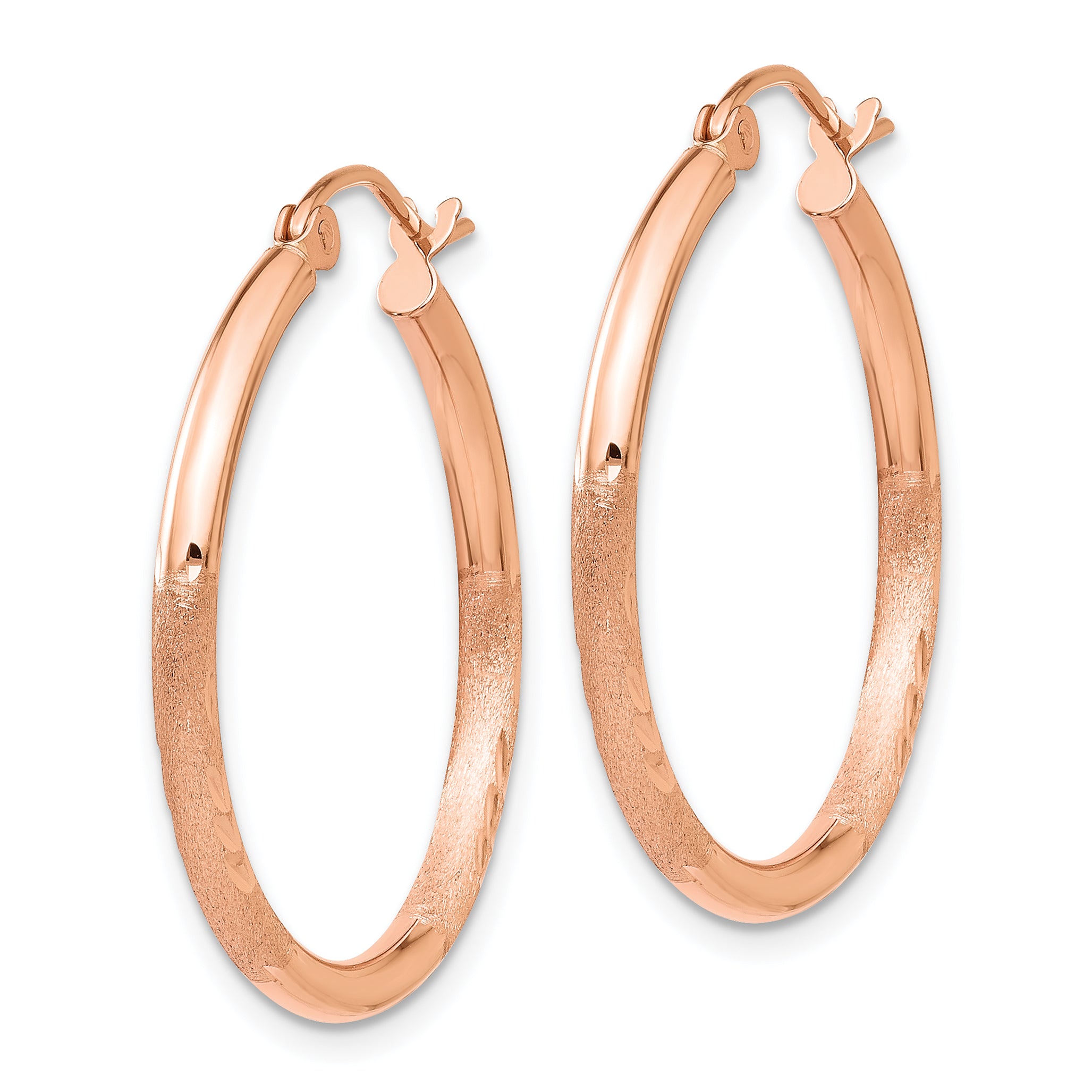 14k Rose Gold Lightweight Satin Diamond Cut Hoop Earrings