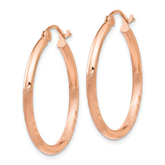 14k Rose Gold Lightweight Satin Diamond Cut Hoop Earrings