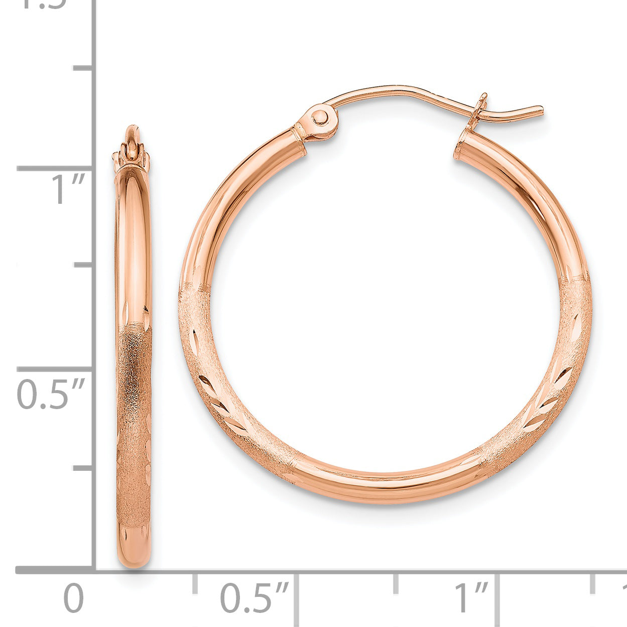 14k Rose Gold Lightweight Satin Diamond Cut Hoop Earrings