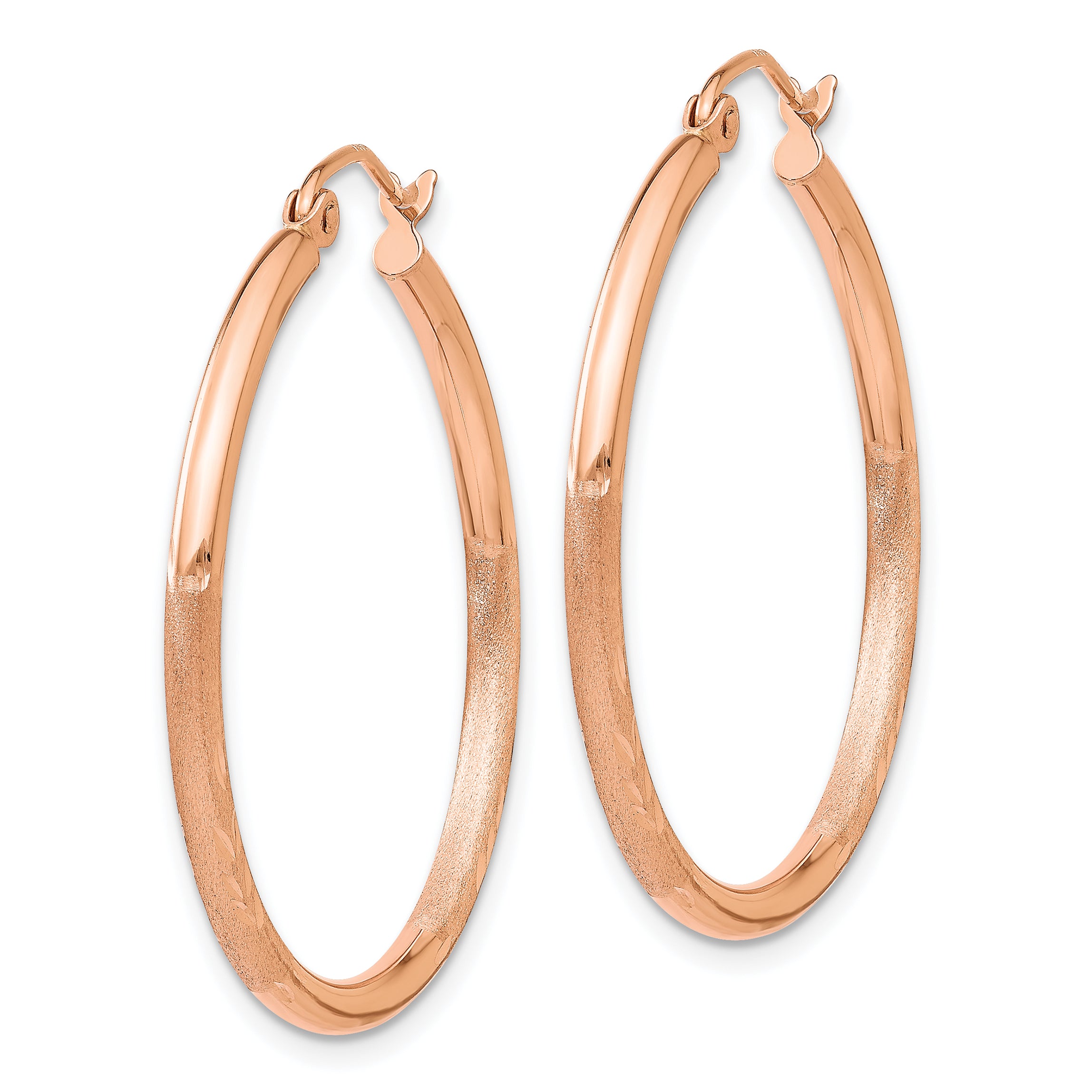 14k Rose Gold Lightweight Satin Diamond Cut Hoop Earrings