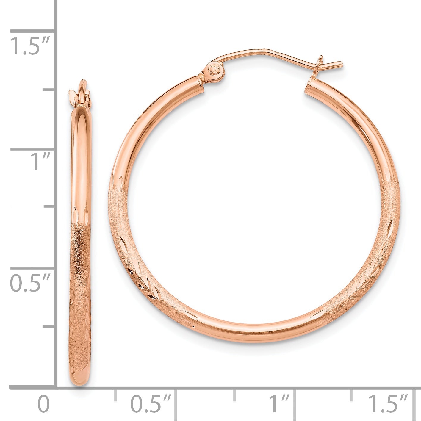 14k Rose Gold Lightweight Satin Diamond Cut Hoop Earrings