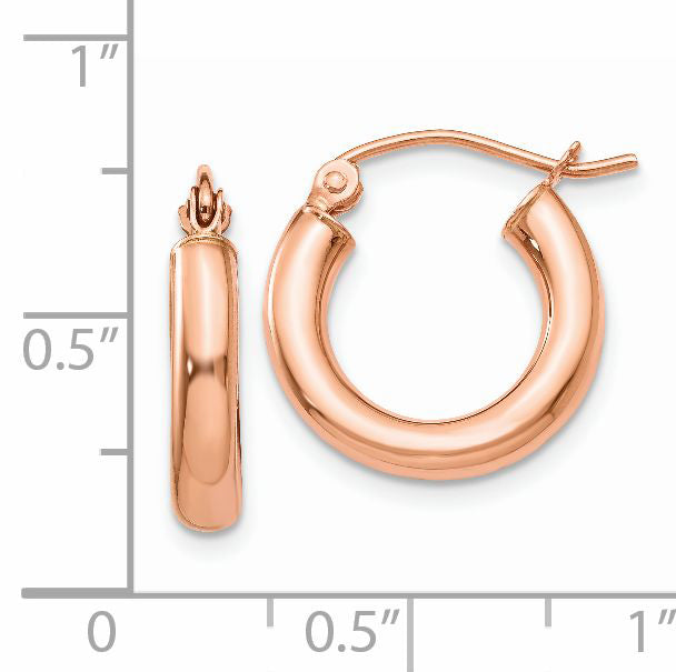 14k Rose Gold Polished 3mm Lightweight Tube Hoop Earrings