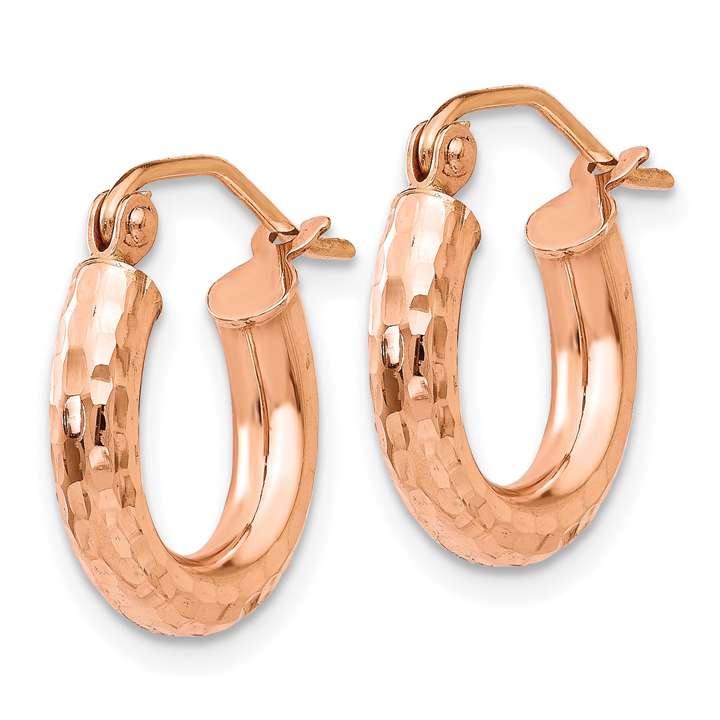 14k Rose Gold Polished Lightweight Small Diamond-cut Tube Hoop Earrings