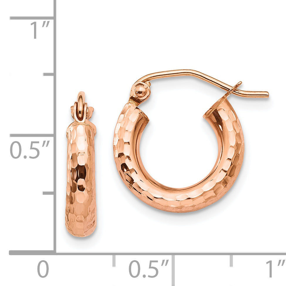 14k Rose Gold Polished Lightweight Small Diamond-cut Tube Hoop Earrings