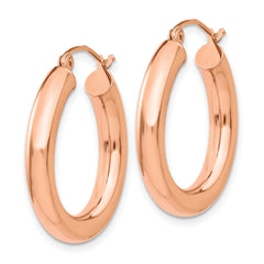 14k Rose Gold Polished 4mm Tube Hoop Earrings