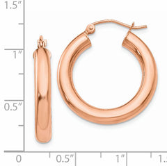 14k Rose Gold Polished 4mm Tube Hoop Earrings