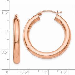 14k Rose Gold Polished 4mm Tube Hoop Earrings