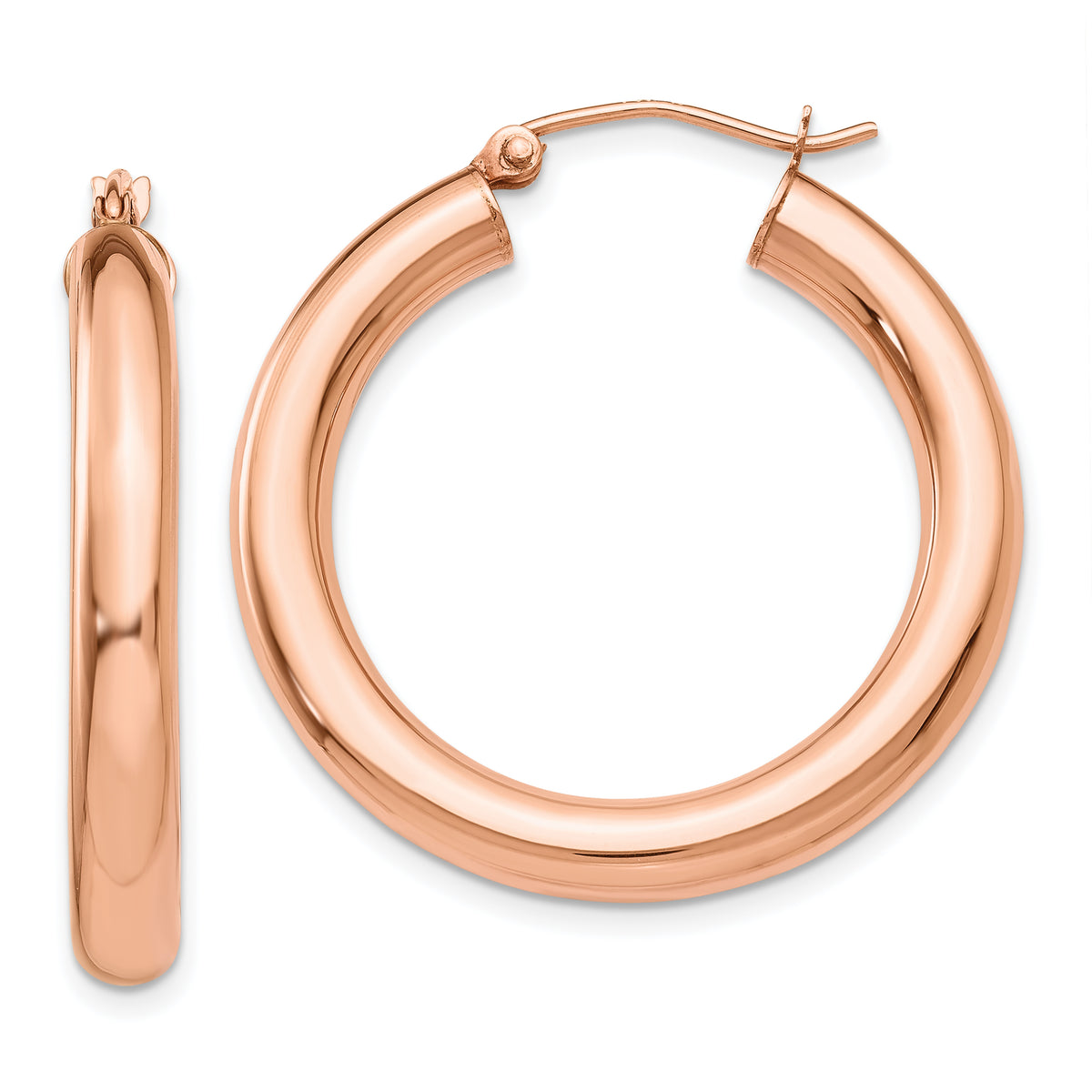 14k Rose Gold Polished 4mm Tube Hoop Earrings