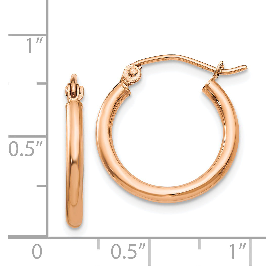 14k Rose Gold Polished 2.5mm Lightweight Tube Hoop Earrings