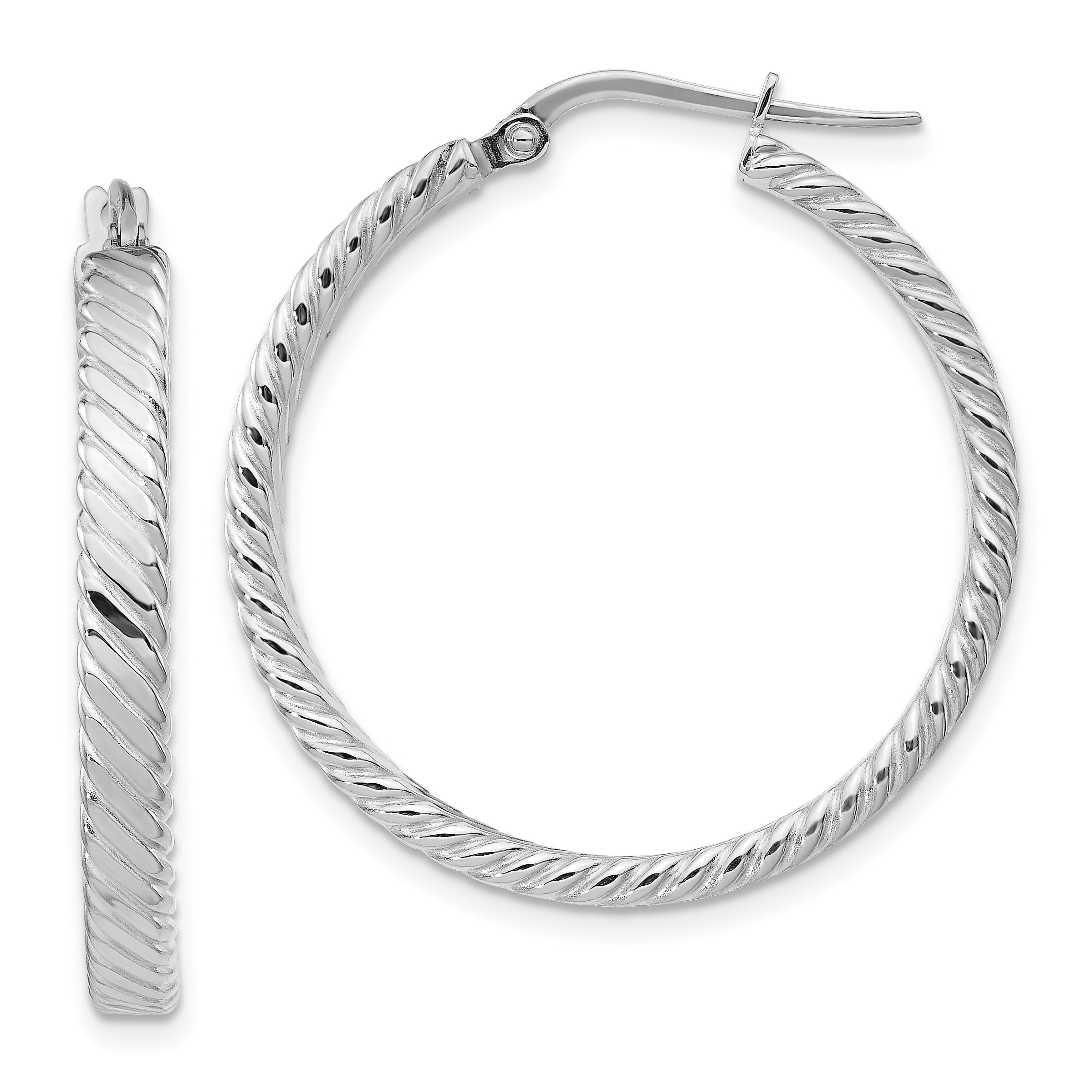 14K White Gold Large 3mm Patterned Hoop Earrings