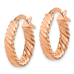 14K Rose Gold 3mm Patterned Oval Hoop Earrings