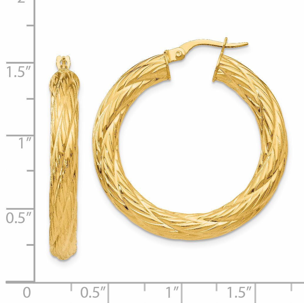 14k Textured Tube Hoop Earrings