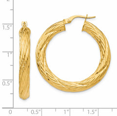 14k Textured Tube Hoop Earrings