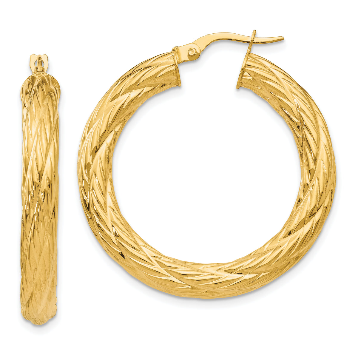 14k Textured Tube Hoop Earrings